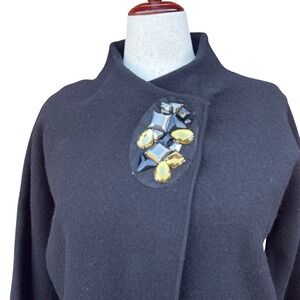 Vtg Bejeweled Wool Bolero Jacket Wms L Black 3/4 Sleeve Cropped Eveningwear